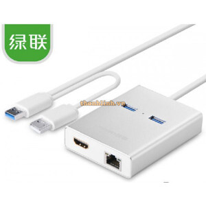 Bộ chuyển đổi USB to LAN, HDMI, 2 port USB 3.0 Ugreen 40255
