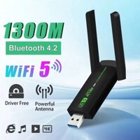 Bộ chuyển đổi WiFi USB 3.0 1300Mbps Card mạng 2.4G 5Ghz Bộ thu sóng Wi-Fi 4.2 không dây cho máy tính xách tay