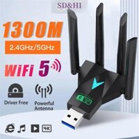 Bộ chuyển đổi WiFi USB SDHI 1300Mbps Băng tần kép 2.4G 5GHz Card mạng không dây Bộ thu tín hiệu Wi-Fi Dongle cho PC Win7 / 10 / 11 Driver Free (vn)