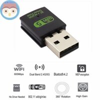 Bộ chuyển đổi WiFi USB Vast 600Mbps Bộ thu ngoài không dây băng tần kép 2.4 / 5.8Ghz RTL8821CU WiFi Dongle cho PC / Laptop / Desktop EN