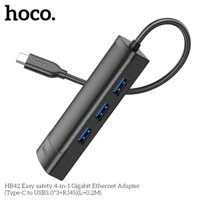 Bộ chuyển Hoco HB42 từ Type C sang USB + mạng LAN, sử dụng nhiều cổng cùng lúc, hỗ trợ truyền dữ liệu 5Gbps.