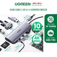Bộ chuyển Hub Ugreen 10 in 1 USB Type C Ra HDMI 4K Cao Cấp Ugreen 80133 Chính Hãng