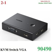 Bộ chuyển mạch KVM VGA 2 vào 1 ra FullHD 1080P hỗ trợ Hotkey Ugreen 90490 cao cấp