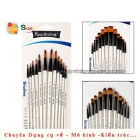 Bộ cọ 12 cây thân trắng, Keep smiling A6075, Cọ vẽ màu nước / gouache / poster / acrylic / oil [ Sugi art shop]