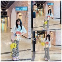 Bộ cô bé PEKO quần legging kẻ ngang siêu cute đồ bộ nữ ngắn tay mặc ở nhà TH168 0222