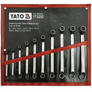 Bộ cờ lê 2 đầu tròng hệ mét YT-0250, 10 chi tiết