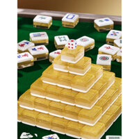 Bộ cờ mạt chược Cao cấp 144 con cờ màu vàng kim tuyến size 38mm và 42mm