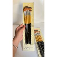 Bộ cọ quạt 6 cây cán gỗ màu vàng đen lông mềm LX Lixiang 806