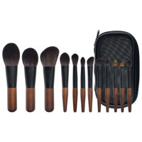 Bộ cọ trang điểm 12 cây thân gỗ mini kèm theo túi đựng tiện lợi dùng cho makeup cá nhân