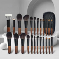 Bộ cọ trang điểm 12 cây thân gỗ mini kèm theo túi đựng tiện lợi dùng cho makeup cá nhân