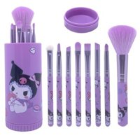 Bộ cọ trang điểm 8 chiếc với thiết kế Kuromi - Lông Nylon, Công thức không dầu cho mọi loại da - Bao gồm má hồng, lông mày, môi & phấn mắt có chân đế trang trí