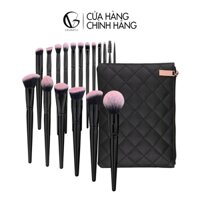 Bộ cọ trang điểm cá nhân và chuyên nghiệp GUVIET màu đen gồm 18 cọ đi kèm túi da