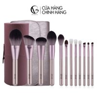 Bộ Cọ Trang Điểm Cá Nhân GUVIET 12 Cây Nâu Ngà Có Bao Da