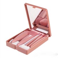 Bộ Cọ Trang Điểm Make Up Cá Nhân 5 Món Kèm Hộp Đựng - Chất Liệu Lông Cọ Nylon Mềm - Màu Hồng