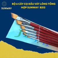 Bộ cọ vẽ màu nước đầu vát Sunway B213 lông tổng hợp - Bộ 6 cây dùng vẽ acrylic, sơn dầu