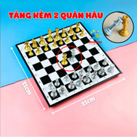 Bộ Cờ Vua Cao Cấp Mạ Vàng - Bạch Kim Bản Siêu To Có Nam Châm Kèm Thêm 2 Quân Hậu , Đồ Chơi Board Game Cho Bé