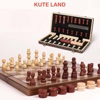 Bộ Cờ Vua Gỗ Nam Châm Cao Cấp 39x39 Cm Có Thể Gấp Gọn Có Nệm Lót Tặng Kèm 2 Hậu, Túi Đựng Cờ 24 Quân Cờ Checkers COVUA-6