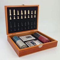 Bộ Cờ Vua Gỗ Tặng Kèm cờ Poker và Bài Tây có ngăn đựng