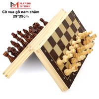 Bộ Cờ Vua Gỗ Thông 29*29cm Có Nam Châm Thường - Bàn Cờ Vua Kiêm Hộp Đựng Tiêu Chuẩn Quốc Tế Bằng Gỗ Thông Tự Nhiên