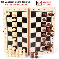 Bộ Cờ Vua Nam Châm Cỡ To 34*34*2.5cm Bằng Gỗ Tự Nhiên An Toàn Bàn Cờ Vua Kiêm Hộp Đựng Có Lót Bên Trong Xịn