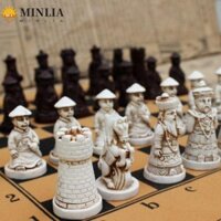 Bộ cờ vua nhân vật Trung Quốc cổ đại MINLIA, Bộ cờ vua cổ giả nhựa, Bộ cờ vua bằng da vui nhộn giống như thật Qing Bing Hình cờ vua Tập hợp gia đình