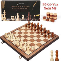 Bộ cờ vua xuất Mỹ làm bằng gỗ sồi 39*39cm có nam châm kích thước giải đấu bảng 2trong1 (cờ vua+cờ đam)