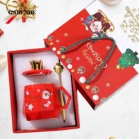 Bộ cốc cà phê sứ Giáng sinh Garende có nắp đậy và thìa cho khách sạn văn phòng