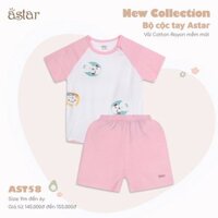 Bộ cộc cài chéo Astar phối mẫu họa tiết, mẫu hình in cotton rayon cho bé trai, bé gái 9 tháng đến 6 tuổi