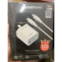 Bộ cóc cáp sạc nhanh Pisen chân gập PD 20W TS-C140 kèm cáp sạc nhanh Type C To L 1M
