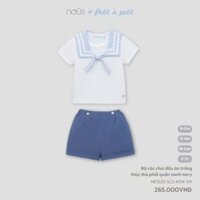 Bộ cộc chui đầu áo trắng thủy thủ phối quần xanh navy Nous Petit à petit