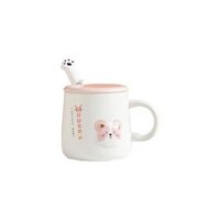 Bộ coc đanh rang, Bo coc uong tra, Quà lưu niệm, cute nổi hình mouse, kèm nắp và muỗng 450ml - Hồng