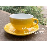 Bộ cốc đĩa capuchino gốm sứ Bát Tràng cao cấp không chì men vân đá vàng sang chảnh dung tích 200ml - Cốc  đĩa