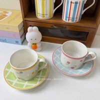 Bộ cốc dĩa sứ hoạ tiết Hoa Tulip , cốc sứ 225ml uống trà nước ngũ cốc kèm dĩa ăn bánh ngọt tiện lợi |Chanhhomedecor|