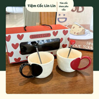 Bộ cốc đôi trái tim tình yêu 350ml, cặp cốc sứ hộp quà tặng lưu niệm đám cưới cốc cà phê cao cấp