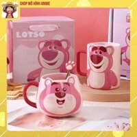 Bộ Cốc Gấu Dâu Lotso Cao Cấp Kèm Hộp Sang Trọng, 500ml, Cốc Cute Dễ Thương Thích Hợp Làm Quà Tặng Sinh Nhật