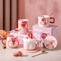 Bộ Cốc Gấu Dâu Lotso Cao Cấp Kèm Hộp Sang Trọng, 500ml, Cốc Cute Dễ Thương Thích Hợp Làm Quà Tặng Sinh Nhật