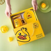 Bộ cốc hâm nóng hình chú vịt vàng đế điện hâm trà, cafe, sữa kèm hộp đựng và thìa cao cấp