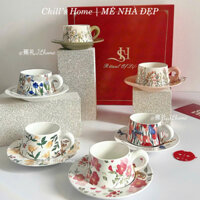 Bộ Cốc Hoa Lá ChillsHome Cốc chén Uống Trà Cafe, Cốc Kèm Đĩa Hình In Đẹp Sắc Nét Tinh Tế Sang Trọng