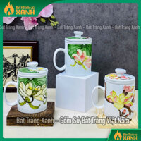 Bộ Cốc Lọc Trà Vẽ Tay 3D Có Nắp Gốm Sứ Bát Tràng Cao Cấp.