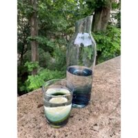 Bộ cốc nước 350ml và chai nước 1 lít đáy xanh ngọc, chất liệu thủy tinh KASEBERGA - Chính hãng IKEA