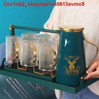 ●Bộ cốc nước Bắc Âu ấm chén phong thủy sang trọng nhẹ với bình lạnh uống tại nhà Tách trà phòng khách Có giá