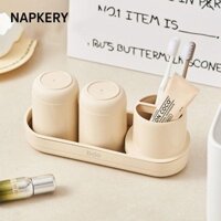 Bộ cốc nước súc miệng NAPKERY, Giá đựng kem đánh răng và bàn chải đánh răng treo tường 3 trong 1, Hộp đựng bàn chải đánh răng đa chức năng tiết kiệm không gian Dụng cụ sắp xếp phòng tắm