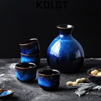 Bộ cốc Sake KOLGT, Rượu Spirits Drinkware Blue Hip Flask, Bar Crafts Hộ gia đình 1 Nồi 4 cốc Barware Set Drinkware