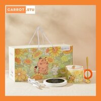 Bộ cốc sứ kèm bếp đun quà tặng HEALING SERIES họa tiết cánh đồng mùa xuân CARROT.STU dễ thương dung tích 450ml
