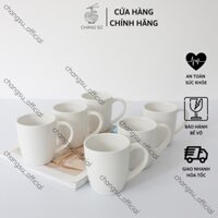 Bộ cốc sứ trắng 6 cốc uống nước có quai CN04 sứ Minh Châu - Vỡ 1 đổi 1 - In theo yêu cầu