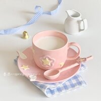 Bộ Cốc Sứ Uống Cà Phê Kèm Muỗng Họa Tiết Hoa Anh Đào Xinh Xắn