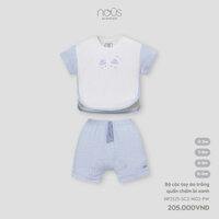 Bộ cộc tay áo trắng quần chấm bi xanh Bunny BéBe