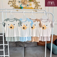 Bộ Cộc Tay Bé Trai Anminaza In Hình Mặt Gấu Cute,Vải Sợi Tre Cao Cấp - Hàng Chính Hãng AMI0380