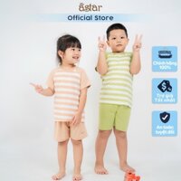 Bộ cộc tay cài chéo ASTAR vải cotton rayon phối sọc mới cho bé 9 tháng đến 6 tuổi