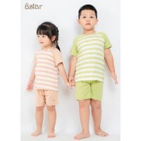 Bộ cộc tay cài vai ASTAR vải cotton rayon phối sọc mới cho bé 9 tháng đến 6 tuổi